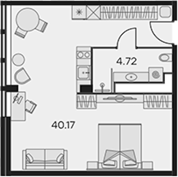 Квартира студия 44.89 м², 3/15 эт., Апарт-отель «Апарт-отель 25-7 Заневский»